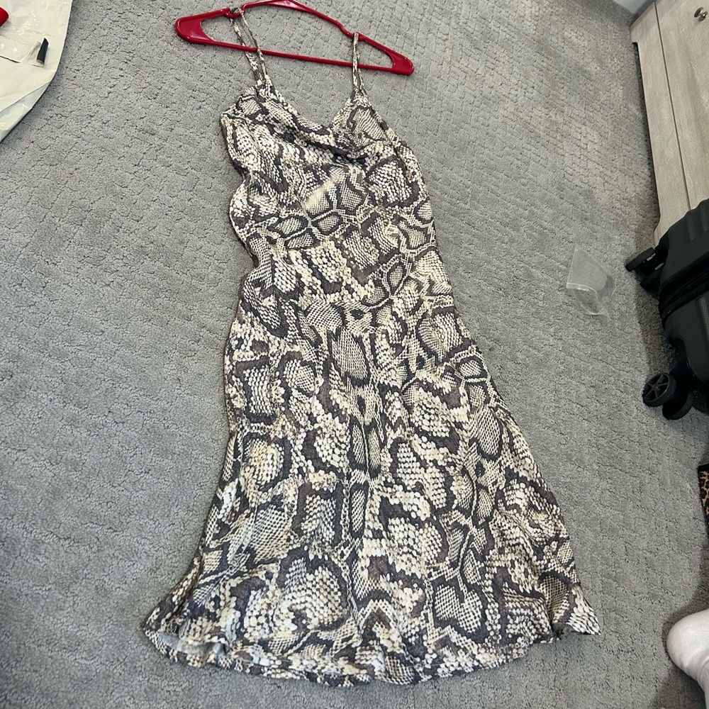 Cowl neck spaghetti strap snake skin dress